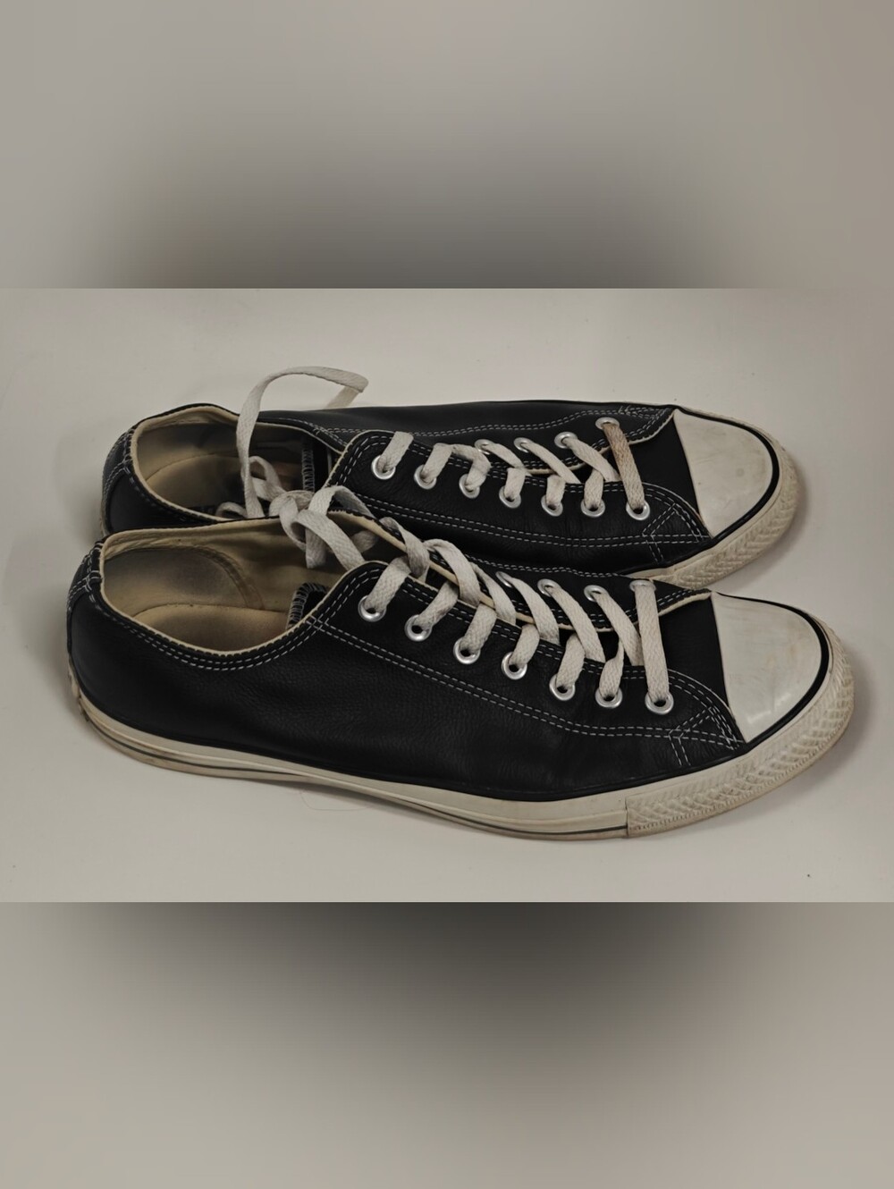 Converse All Star OX Leather Black/White Sneakers Mens Size 12 Womens 14 Low Top